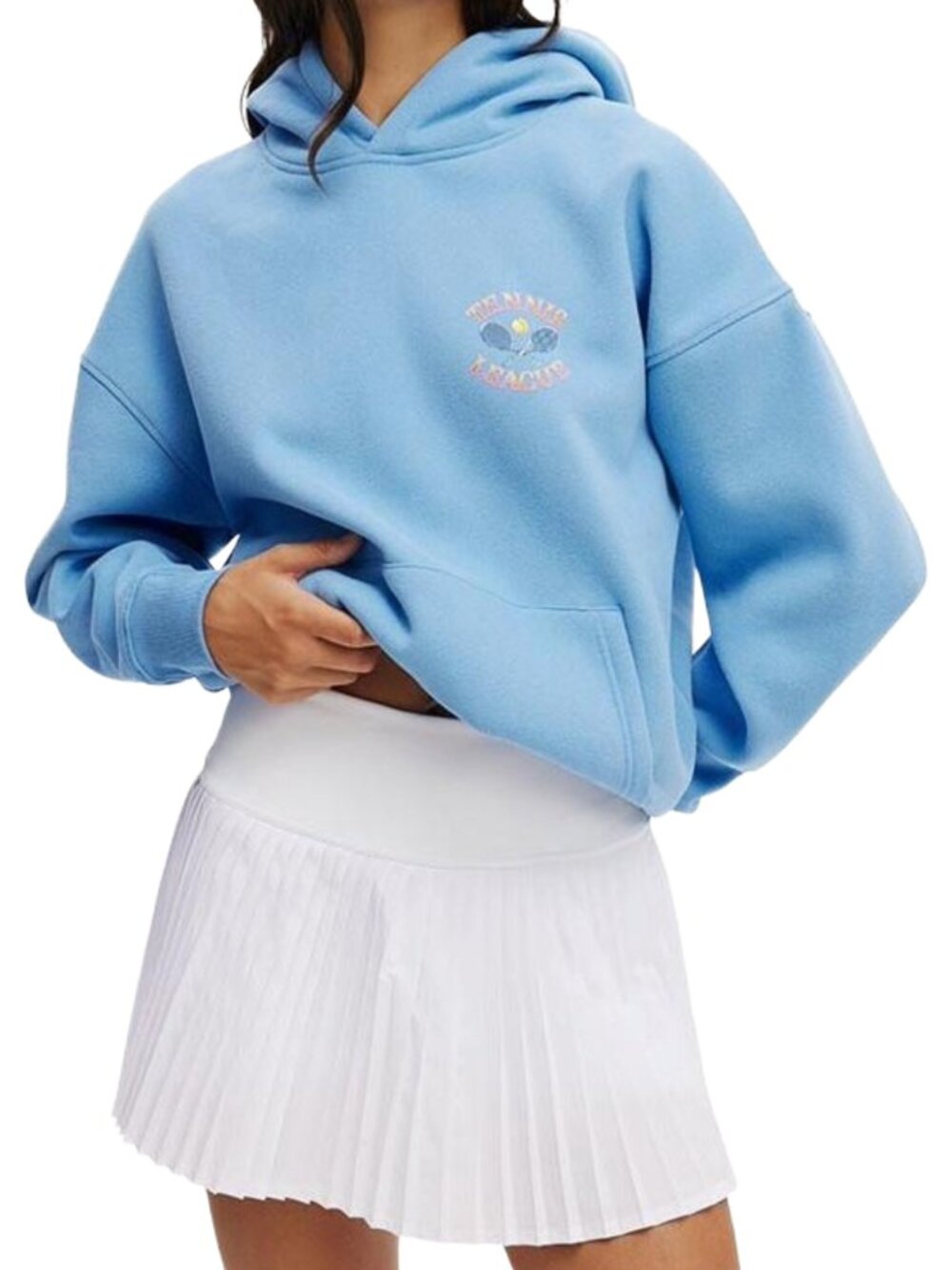 Blue Tennis League Plush Graphic Hoodie Oversized Fleece NWT L - Picture 2 of 10
